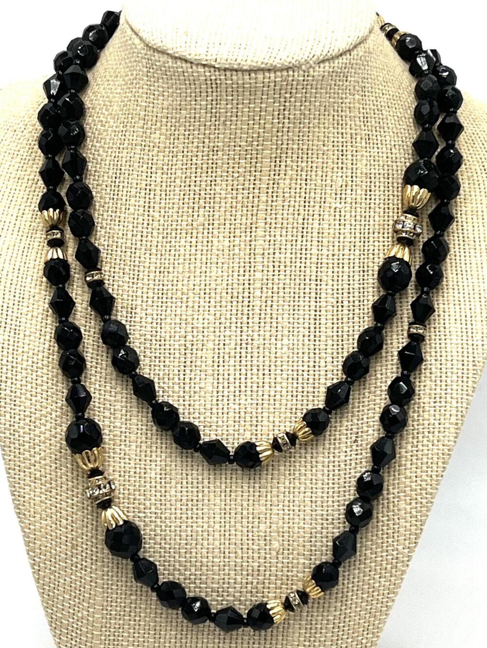 Vintage Miriam Haskell Black Glass & Rhinestone Necklace
